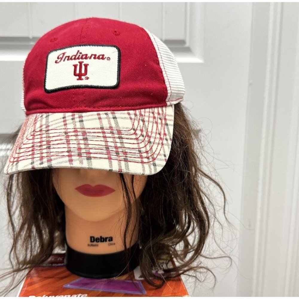 Indiana University Hoosiers Hat Cap Trucker Red White Plaid NCAA